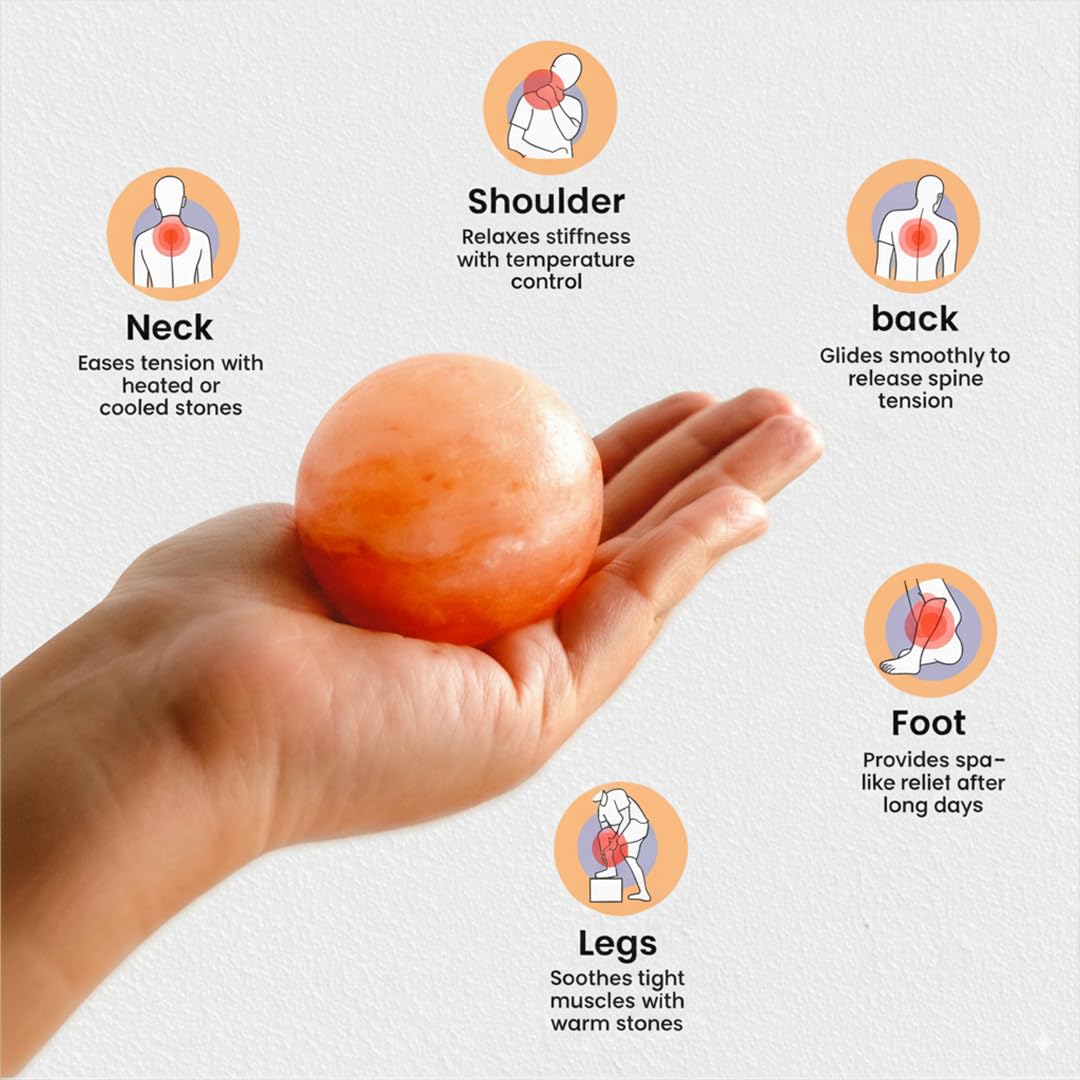 POHS Himalayan Pink Salt Fire Bowl Lamp with 5 Massage Balls, dimmable Switch Electrical Cord, with Replaceable Bulbs, Premium Wood Base.