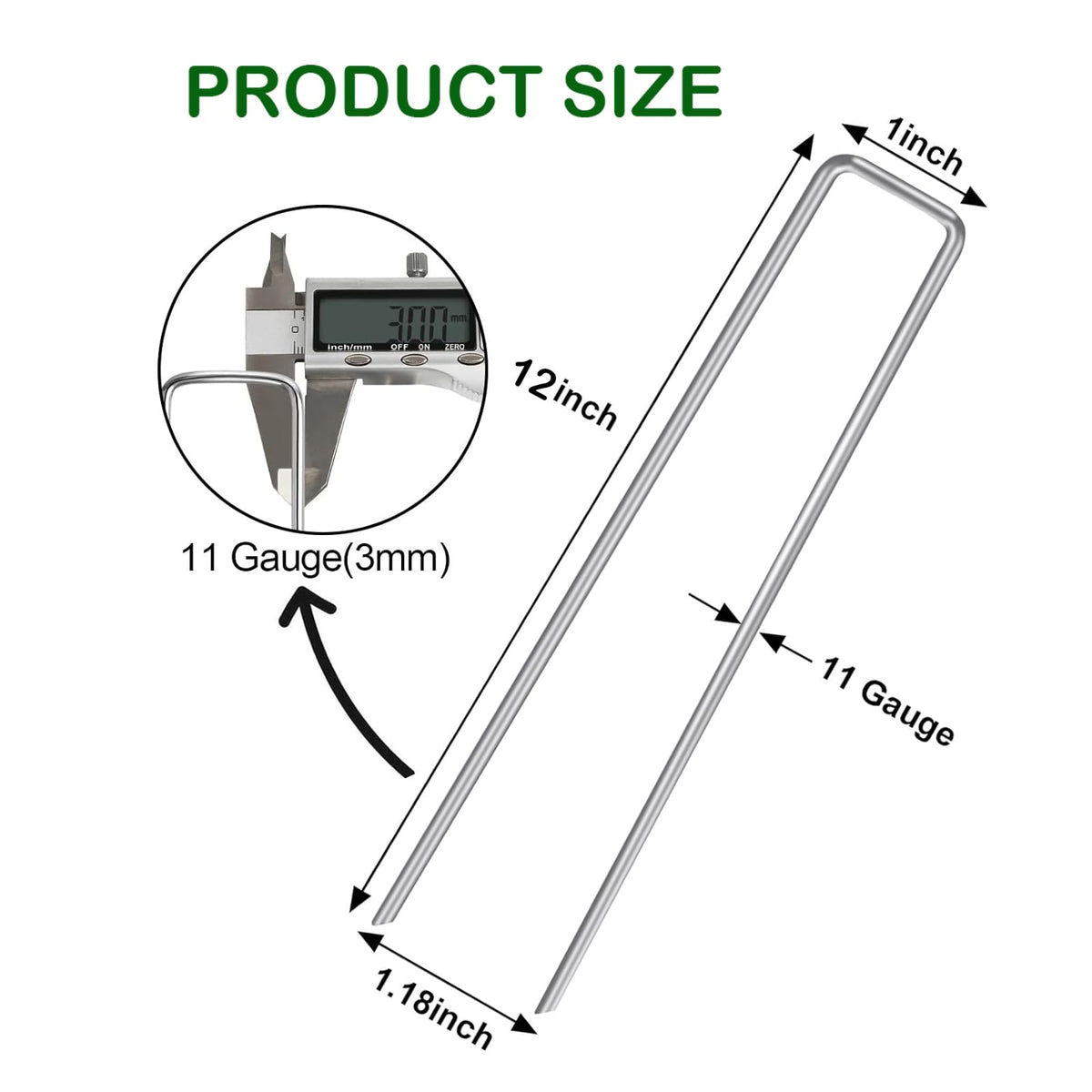 BEBEKULA 100 Pack 12 Inch Garden Stakes, Galvanized Landscape Staples for Weed Barrier Fabric, Heavy Duty Sod Pins Securing Pegs Netting Ground Sheets and Fleece, Ground Cover, Irrigation Tubing