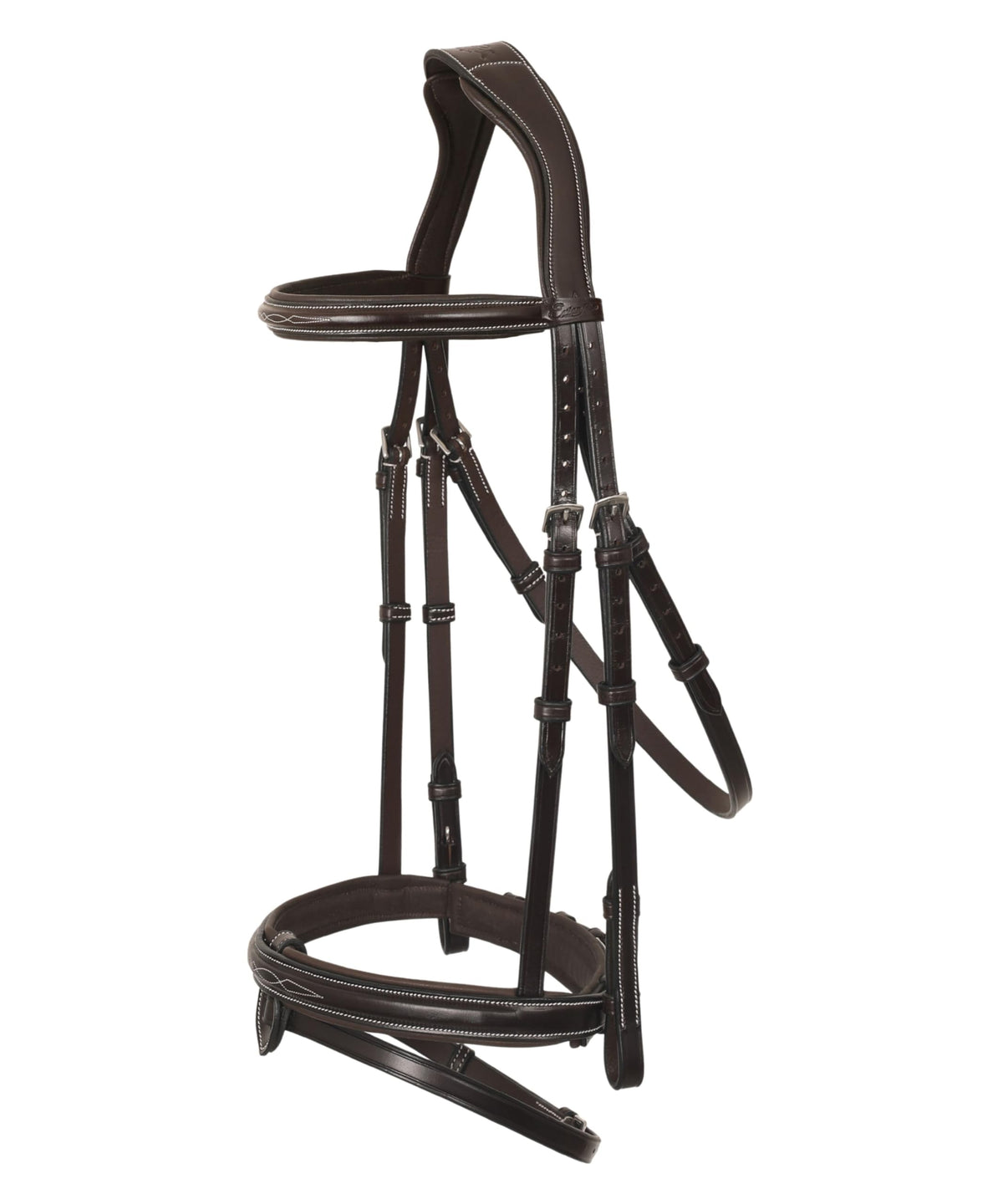 ExionPro Anatomical Snaffle Jumping Bridle for Horses with Removable Flash Noseband & Rubber Reins – Premium Vegetable-Tanned Leather, SS Buckles, Padded MonoCrown, Designer Stitching