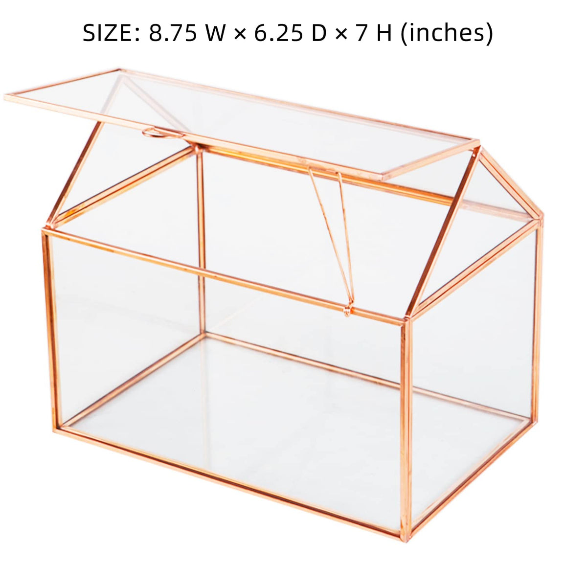 House Shape Close Glass Geometric Terrariumn Tabletop Succulent Plant Garden Geo Planter Moss Fern Swing Lid Reptile, Flower Pot for Plants Succulent, Air Plant (Rose Gold)