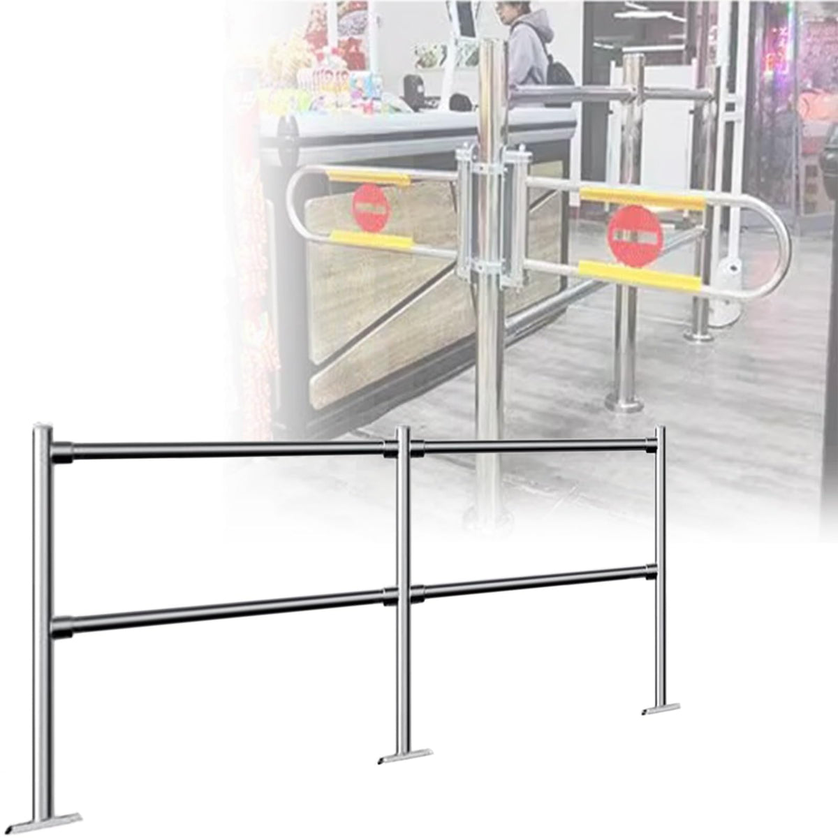 JIIPOREGJ Stainless Steel Supermarket Cashier Counter Safety Gatespring-Loaded Automatic Swing Door for Librarysmall 1-Way Pedestrian Access.Silver-200X100Cmx6.3Cm
