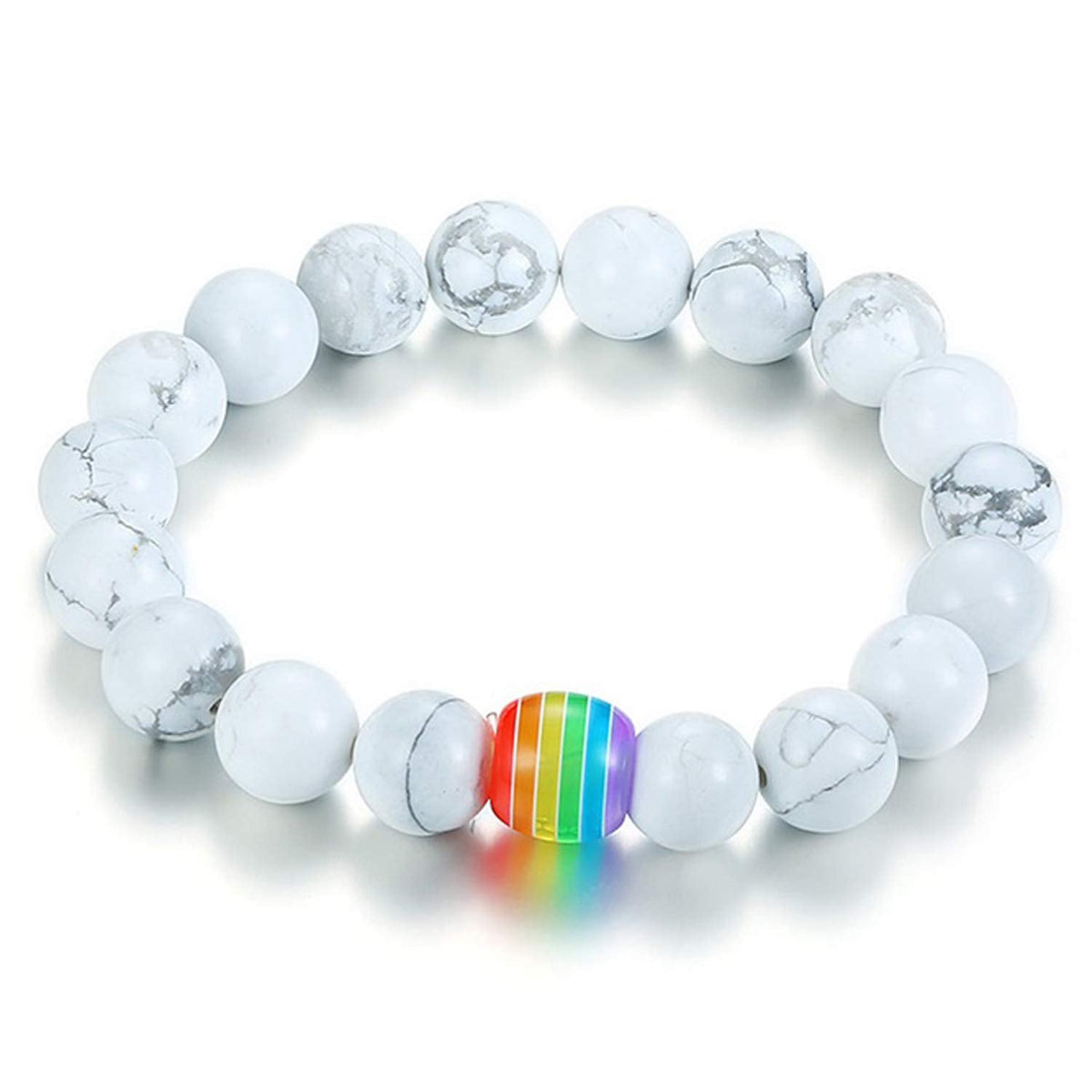 Nanafast LGBT Gay Rainbow Relationship Beaded Bracelet Couple Matching Pride Bead Bracelets Bangle 2 Pack (White/Black)