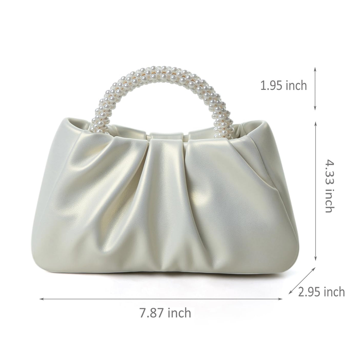 Beatfull Evening Purse Women Small Pearl Handbags Soft Leather Ruched Bag Wedding Bridal Clutch Party Prom Crossbody Purses White