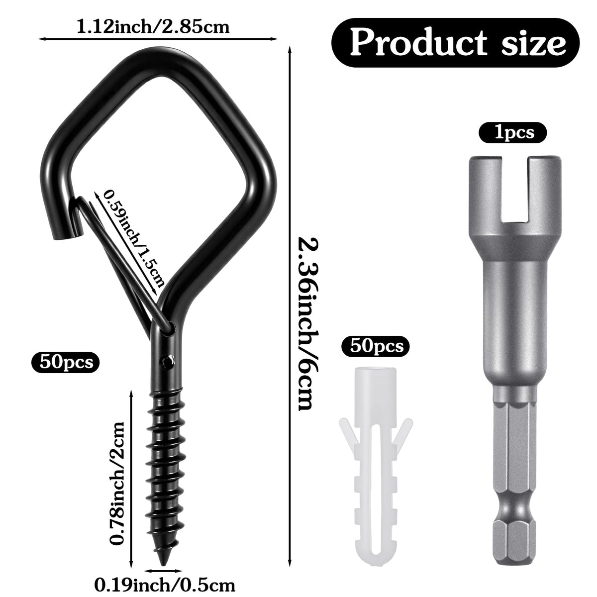 50 Pcs Heavy Duty Screw Hooks with Safety Buckle, Metal Hanging Hooks for Plants Outdoor String Lights Wind Chimes Bird Feeders, Indoor Outdoor, Includes Wing Nut Driver, 2.36 Inch