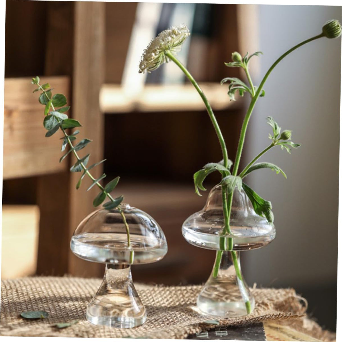 BESPORTBLE 2pcs Glass Mushroom Flower Vases Hydroponic Plant Terrariums Decorative Floral Containers for Home Office Living Bedroom Kitchen