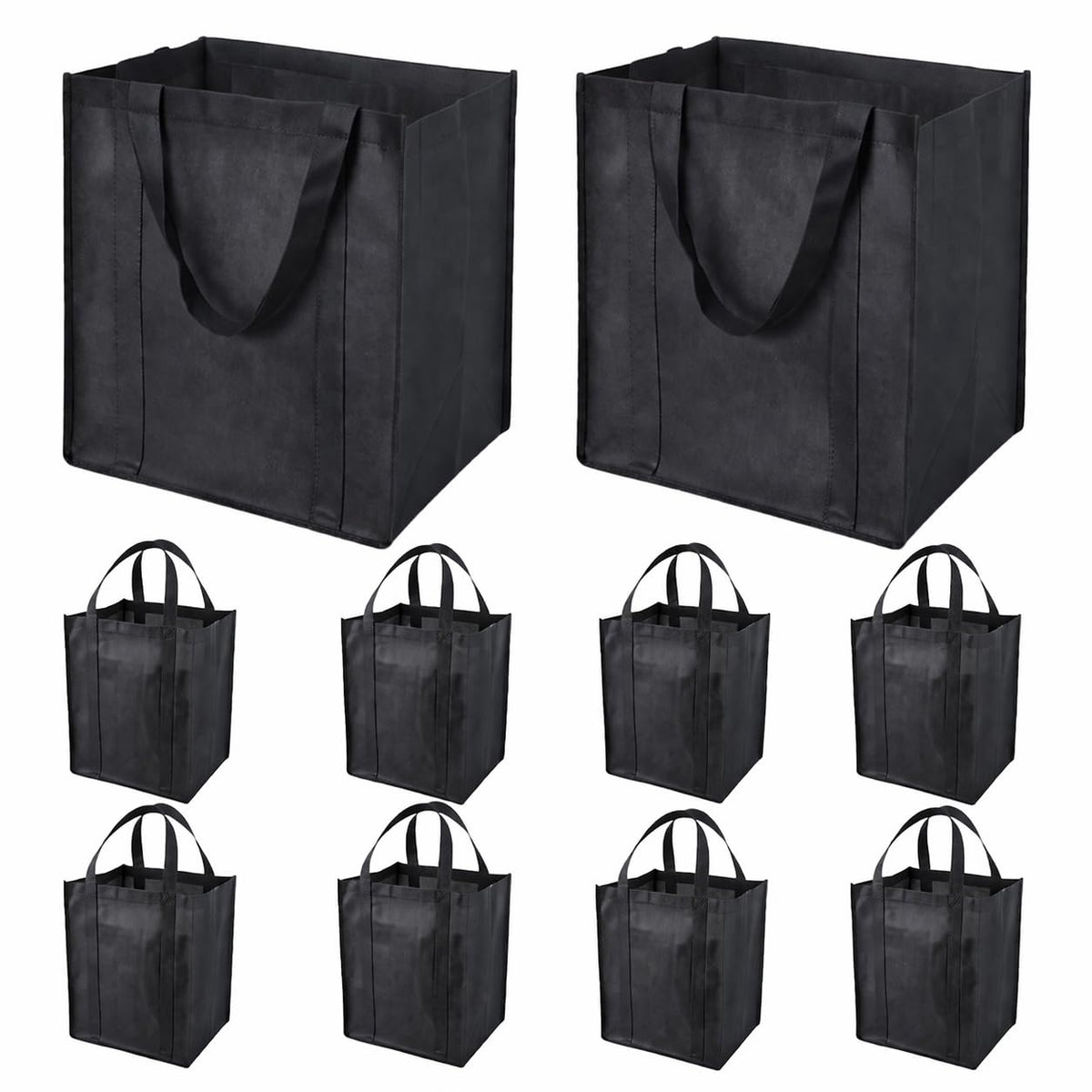 Enjamyo 10 Pcs Reusable Grocery Bags, Large Shopping Bag with Reinforced Handles, Heavy Duty Washable Foldable Bag, Grocery Bags(Black)