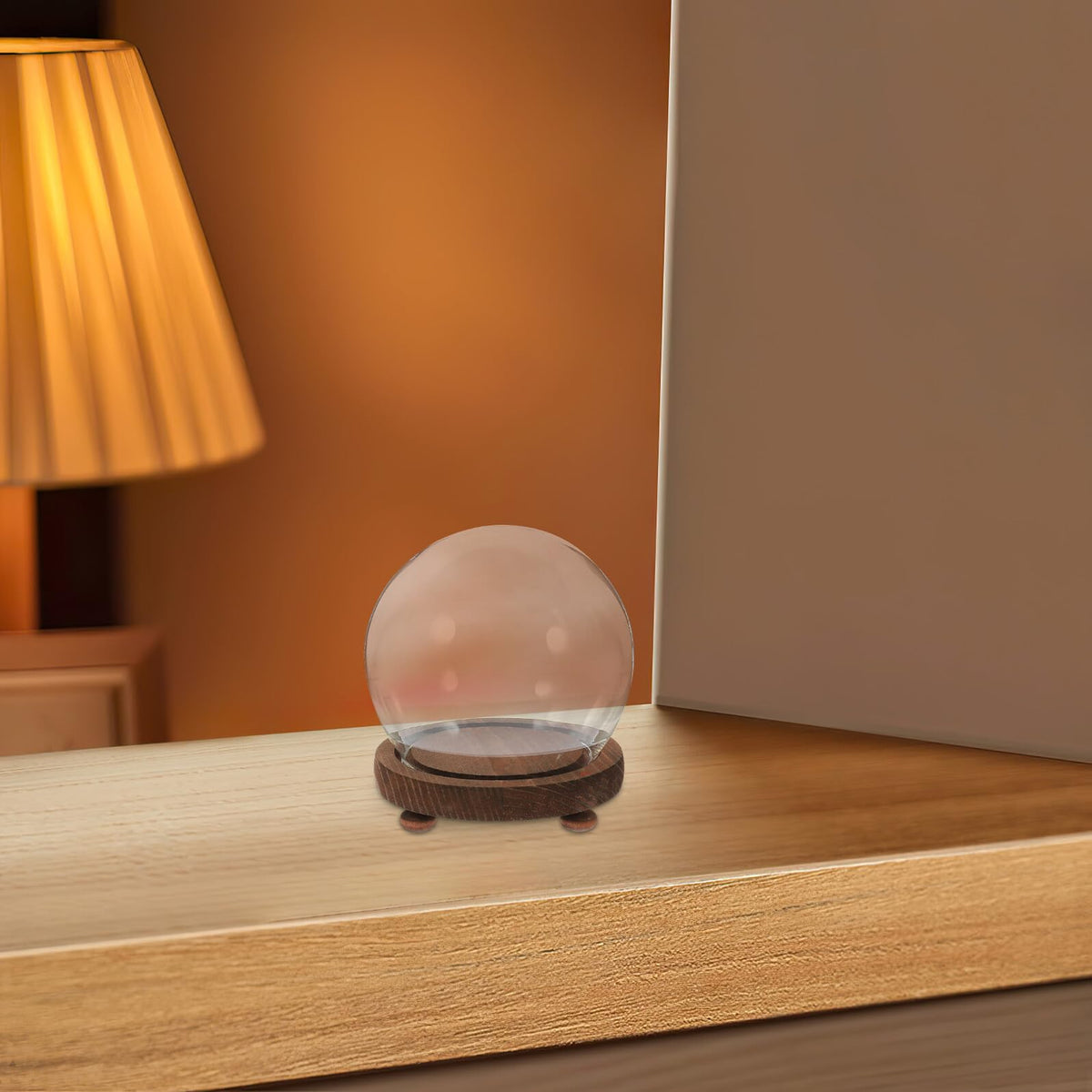 FESTFENDS Glass Cloche Dome Wooden Base Display Case for Preserved Flower and Succulent Craft Decoration