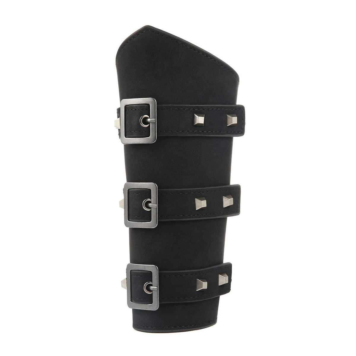 HZMAN Adults Faux Leather Arm Guards - Medieval Belt Buckle Bracers - One Size - Leather Armband Pair (Black)