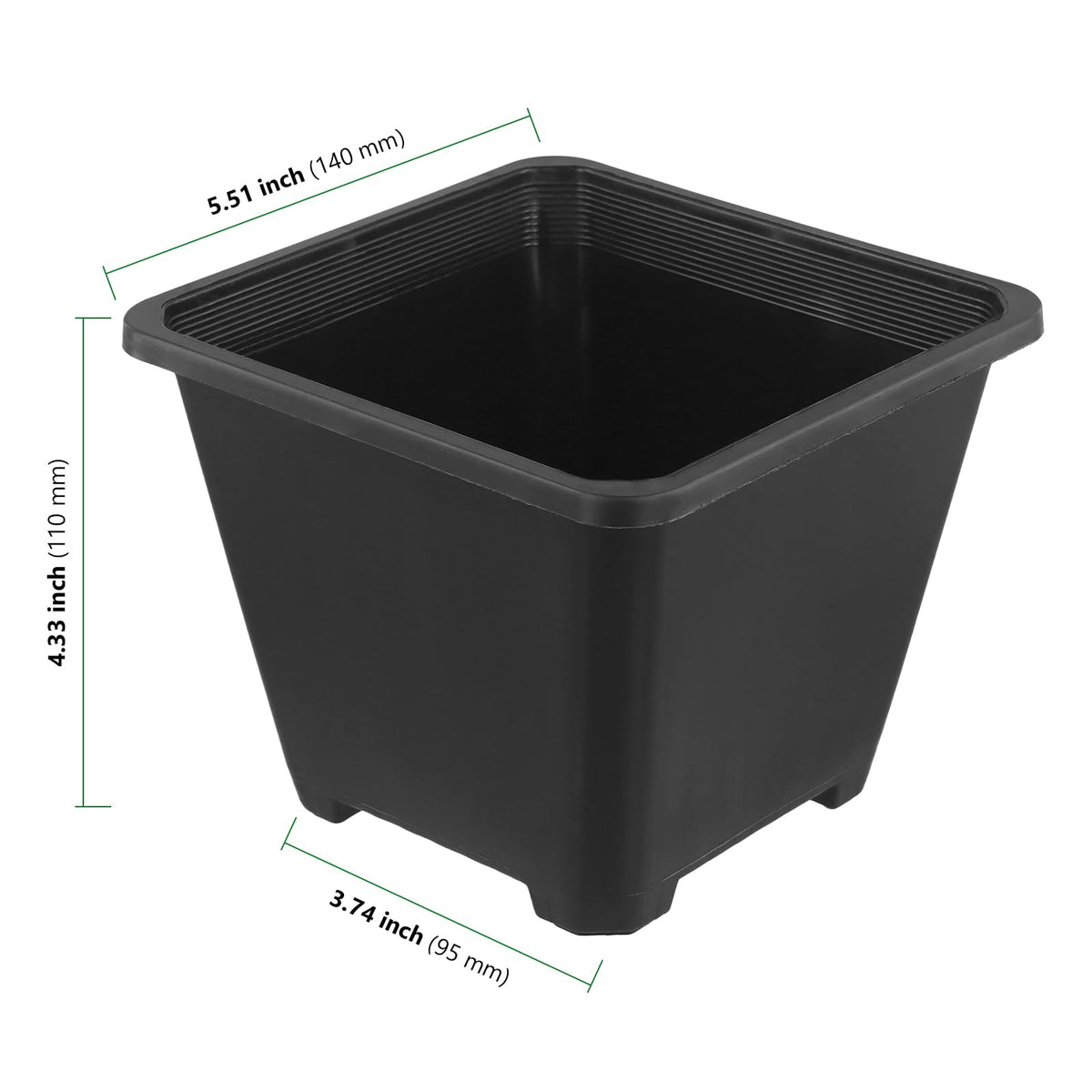 HAKZEON 50 PCS 5.5 Inch Square Nursery Pots, Black Plastic Plant Pot with Drainage Holes, Small Seed Starting Pots for Flower Planter Seedlings, Succulents