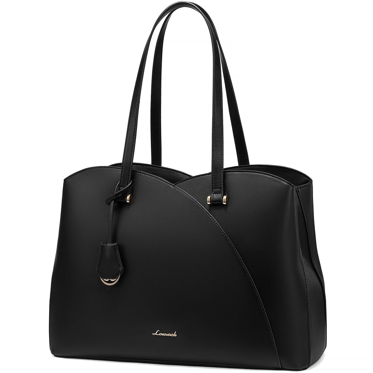 LOVEVOOK 17 Inch Laptop Tote Bag for Women, Work Bags Laptop Bag Teacher Tote Bag, Leather Computer Bag Large Purses Handbag Professional Briefcase, Black