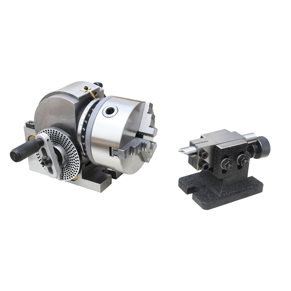 KAKA INDUSTRIAL Dividing Head 5 inch 3-Jaw Chuck, MT2 Tailstock and Dividing Plates | Milling Machine Indexing Attachment for Precision Gear Cutting BS-0