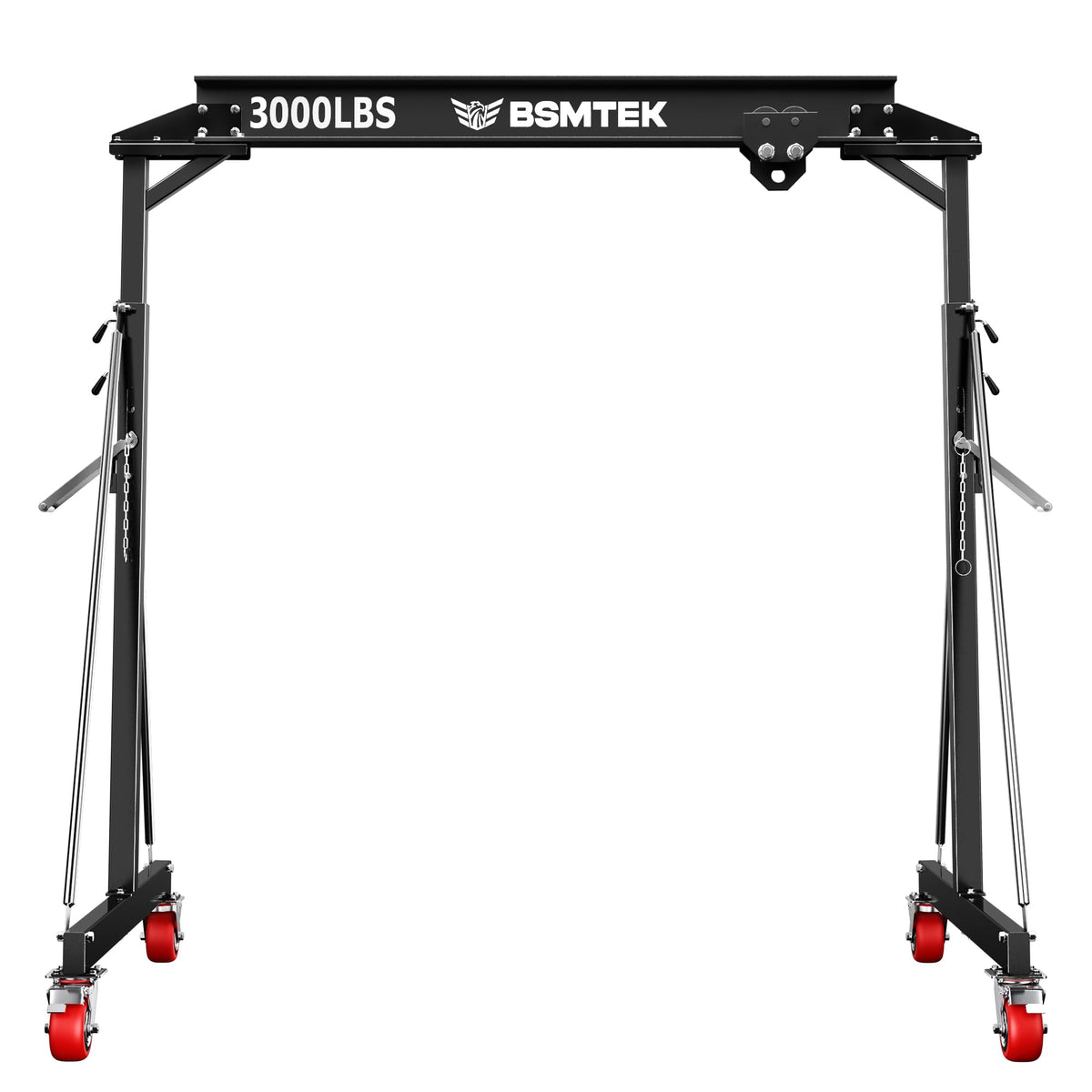 BSMTEK 1.5 Ton Gantry Crane MAX3000lbs Capacity, Adjustable Height (8.53-12.47 FT) & Width (6.56 FT), Steel I-Beam Construction, Portable Shop Hoist for Factories, Warehouses, Black