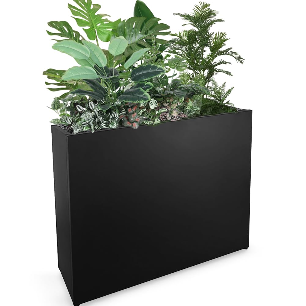 Megawodar Metal Tall Long Planter Box Large Rectangular Planter Flower Pot with Drainage Holes for Indoor Outdoor Deck Porch Garden Home Patio Front Door (Black, 36" L x 11" W x 32" H)