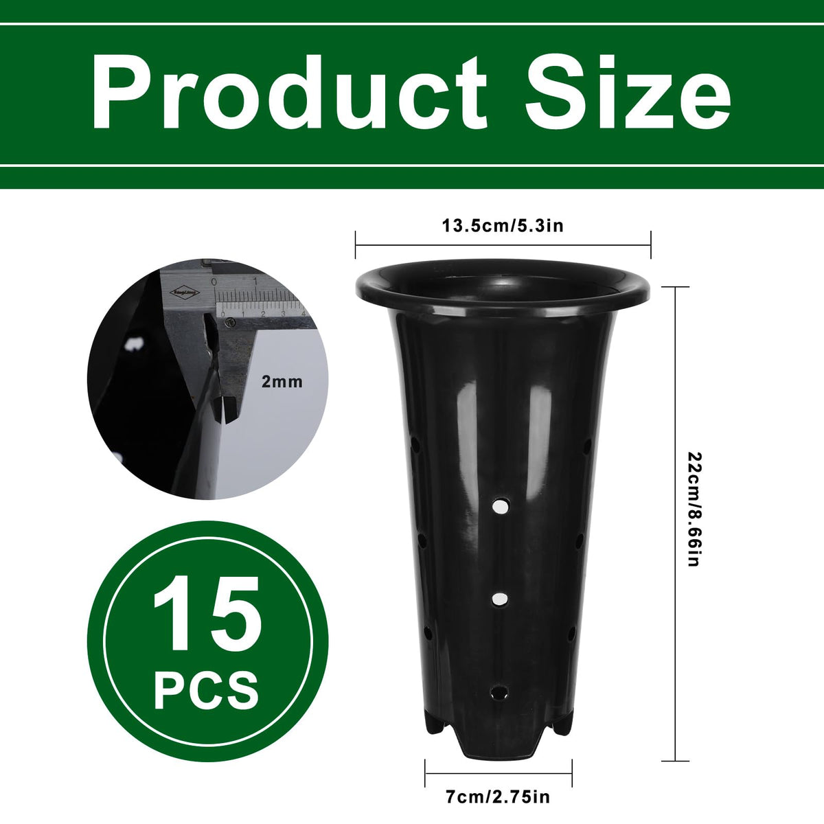 tchrules 15pcs Plastic Deep Plant Nursery Pots,8.66”Tall Tree Pots,Black Deep Seedling Container Pots with Drainage Holes for Indoor Outdoor Gardening (5.3" Wx8.66 H)