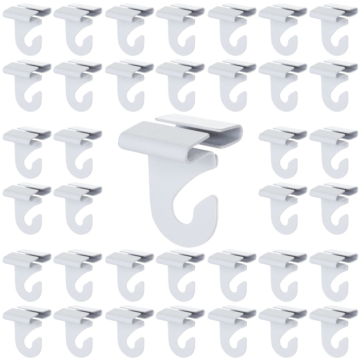 HNBun 50 Pieces Metal Drop Ceiling Hooks, Right and Left White Ceiling Hooks T-Bar Track Clip for Hanging Plants & Decorations, 20lbs Capacity Suspended Ceiling Hanger for Classrooms Offices