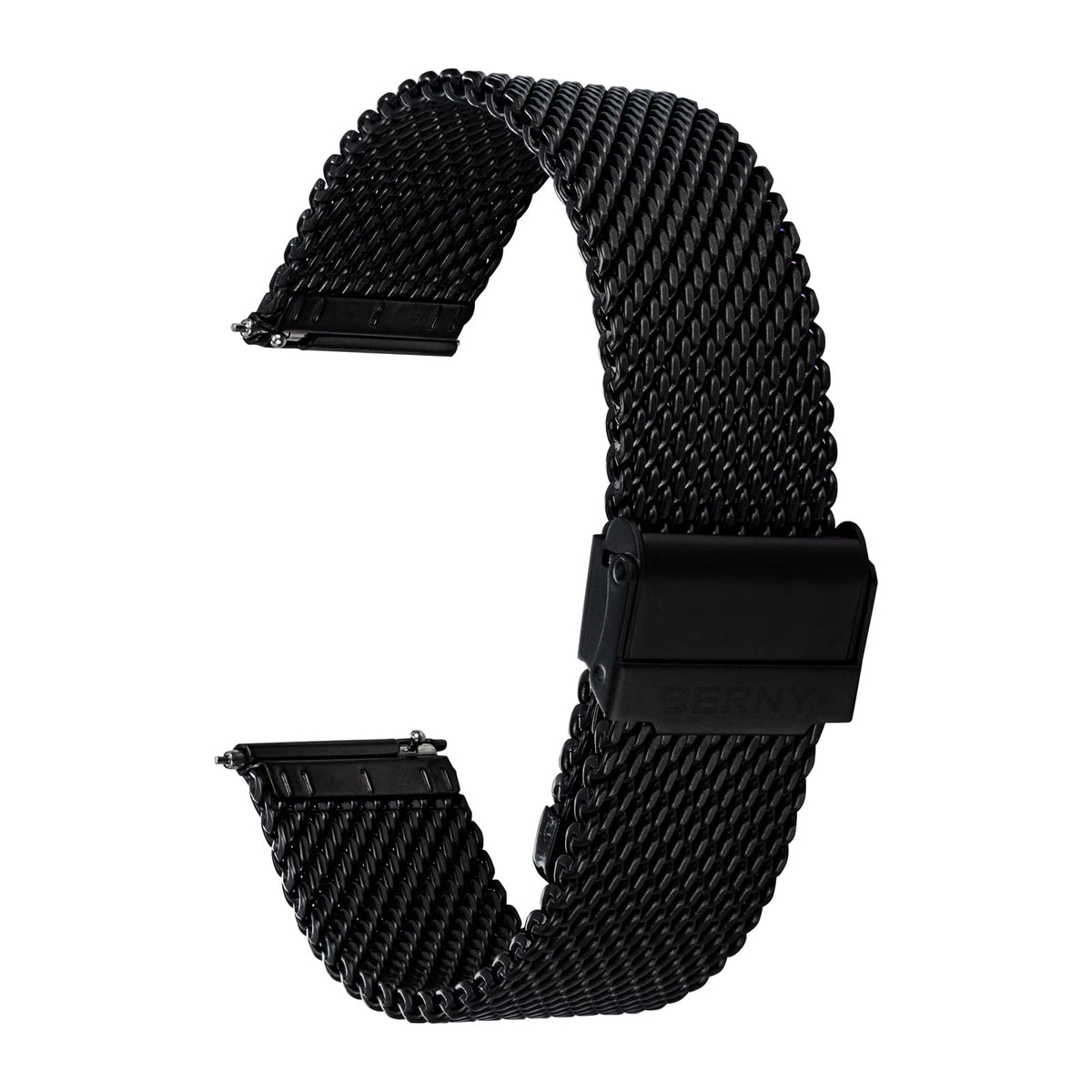 BERNY Stainless Steel Mesh Watch Band for Mens Women Quick Release Adjustable Watch Straps Thick Heavy Duty Metal Bracelet with Safty Clasp Black 24mm