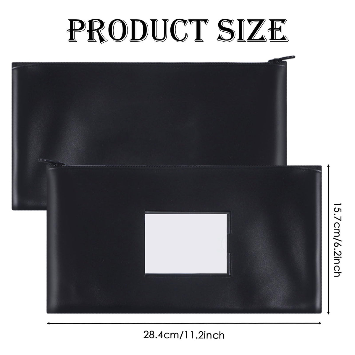 20 Pack Money Bank Bag With Zipper, 11 x 6 Inch Leatherette Security Bank Deposit Bags Black Money Pouch Cash Bag Wallet Bags with Clear Window for Cash, Coins, Bills, Tools, Receipt Organizer