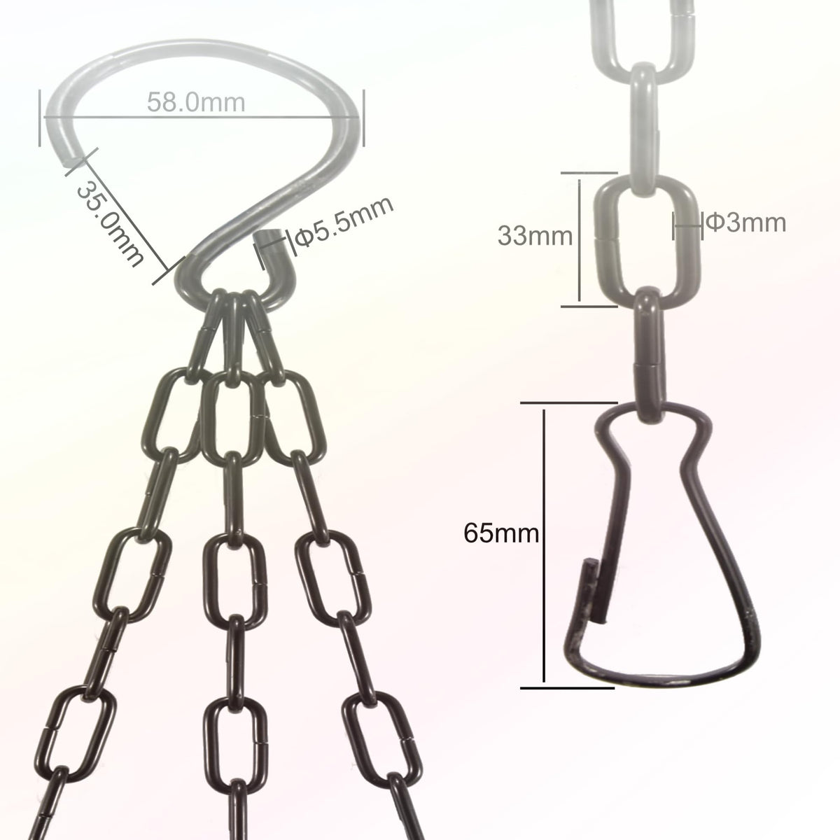 Meinvcisi Heavy Duty Black Metal Hanging Chains for Plants Pots Baskets, Replacement Chains, 23 Inch, 60 lbs Capacity, 2 Packs, Anti-Rust, Adjustable, for Heavy Planters, Bird Feeders, Lanterns.