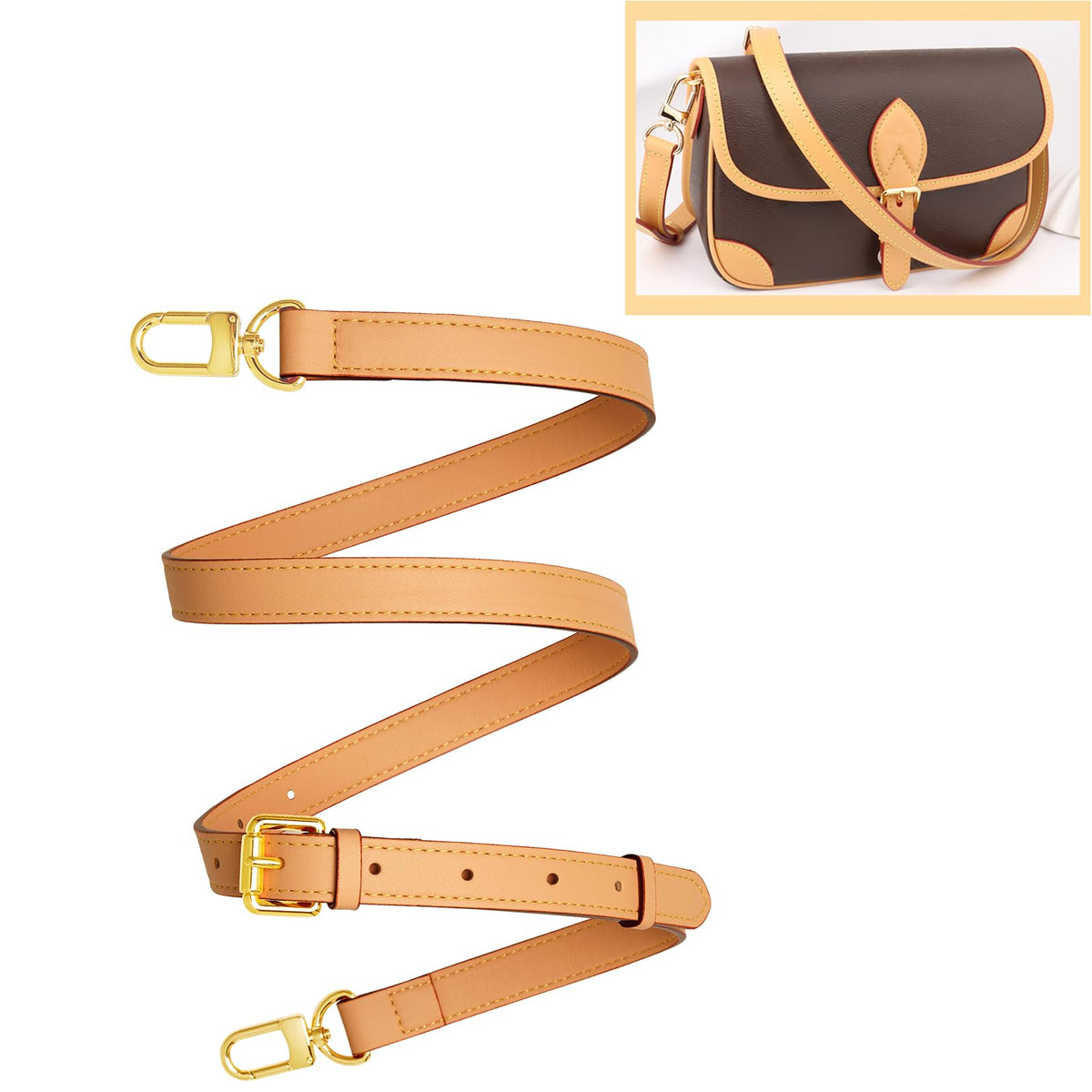 YAZHIMI Vachetta Leather Purse Strap Genuine Leather Adjustable Replacement Strap for Shoulder Bag Handbag Purse (Apricot-Leather Purse Strap)