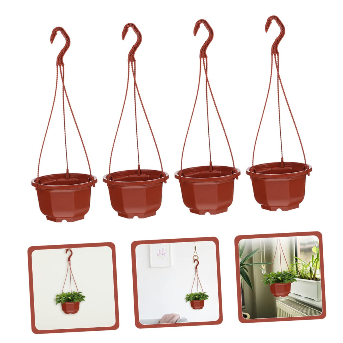 Toyvian Hanging Flower Pots with Hooks, 15 Sets Plastic Plant Pots for Chlorophytum Indoor Outdoor Hanging Planters for Balcony Garden Patio Decor Stylish Round Design