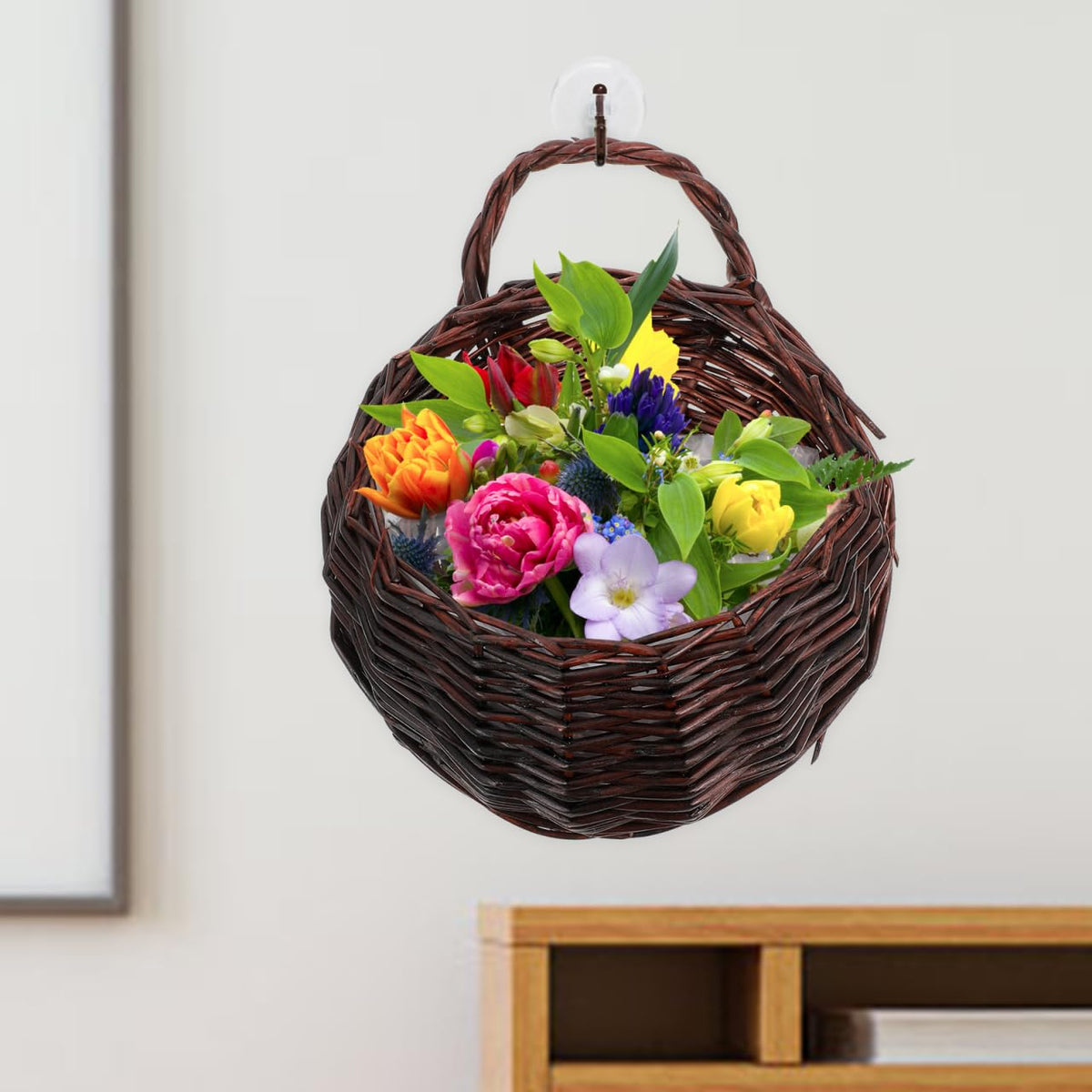 DOITOOL Rattan Woven Hanging Basket: 2PCS Wicker Wall Planter Woven Hanging Storage Basket Wall Flower Holders Indoor Outdoor Bohemia Planter