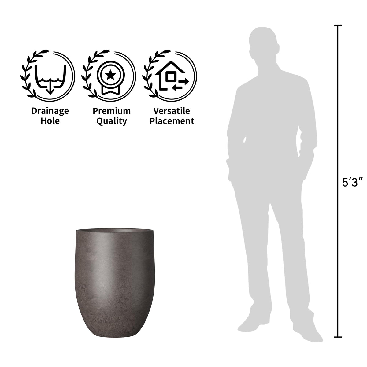 Kante 21.7 Inch Tall Concrete Planter, Weathered Brown Indoor & Outdoor Large Plant Pot with Drainage for Flowers, Trees, Shurbs, Ideal for Home, Porch, Garden, Patio