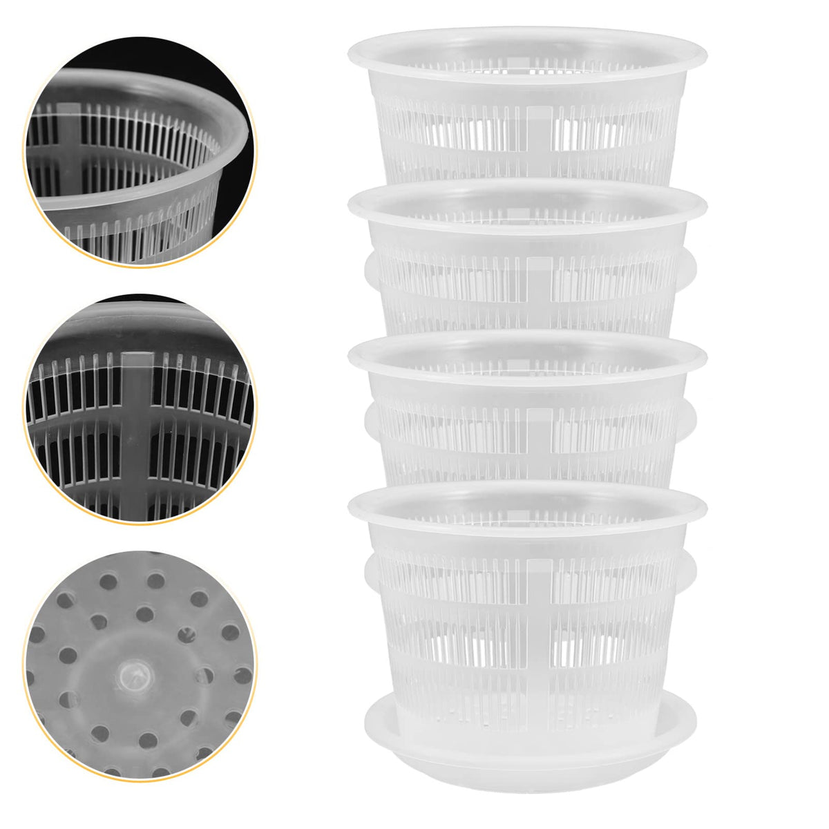 GANAZONO 4Pcs Plastic Orchid Pots with Drainage Holes 6.5 Inch Clear Succulent Nursery Planting Pots for Indoor Garden Balcony Decor