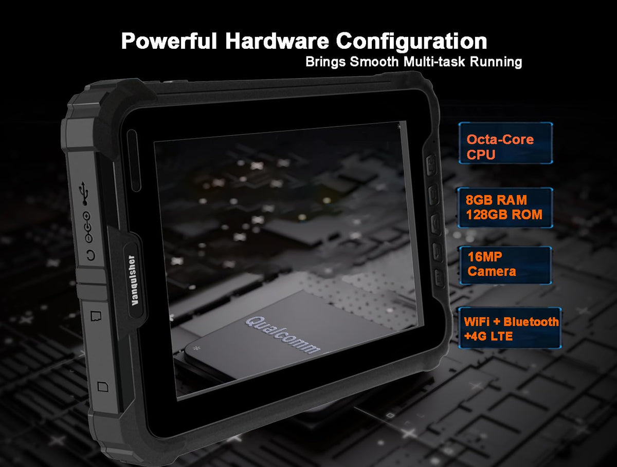 Vanquisher [2025 Launched] Ultra Rugged 8-inch Enterprise Tablet PC, Android 14 Warehouse Tablet with 2D Barcode Scanner | 8GB+128GB Large Memory | 10000mAh High Capacity Battery | IP67 Waterproof