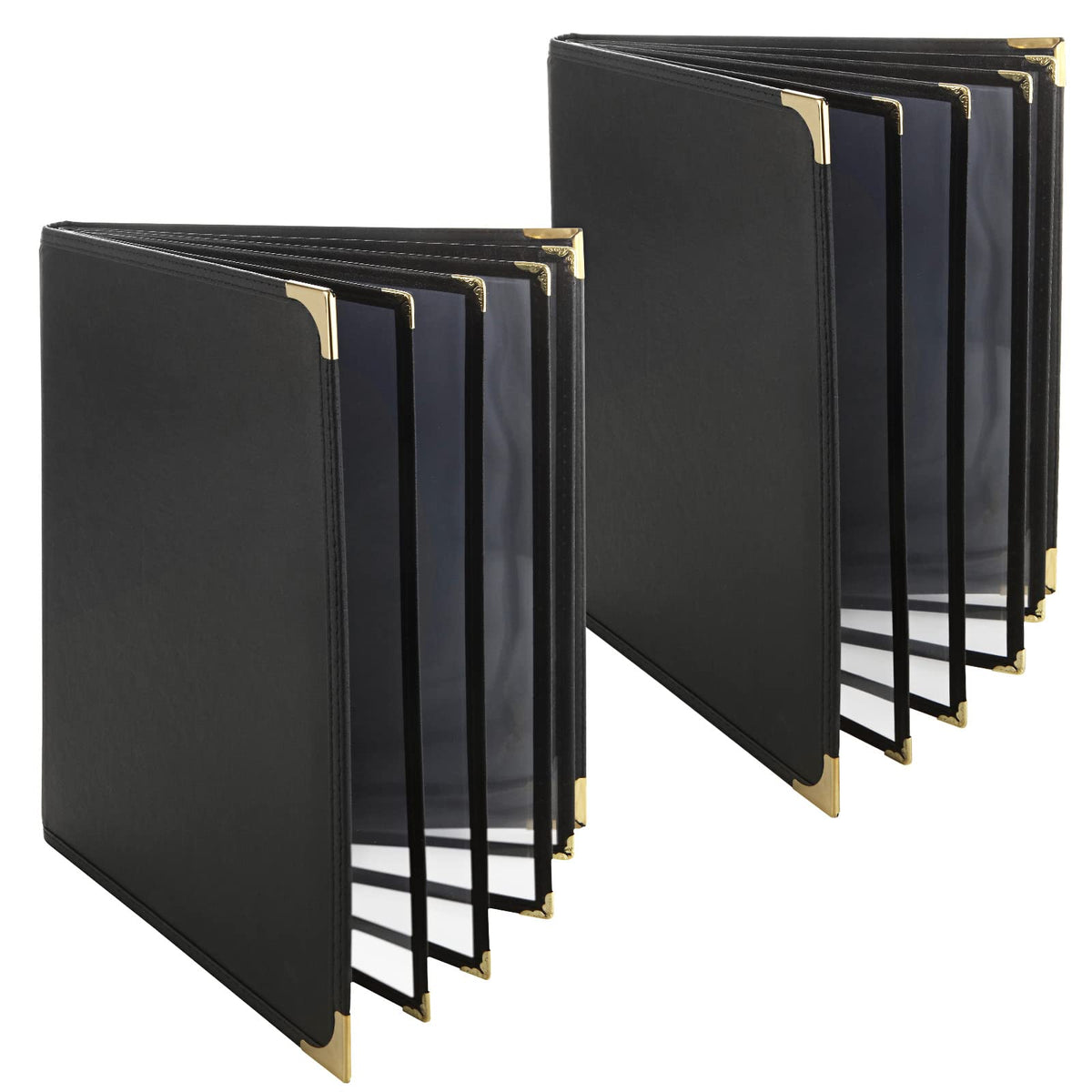 FVIEXE 2PCS Menu Holder 8.5 x 11 Inch, Restaurant Menu Covers 4 Page 8 View, Transparent Faux Leather Menu Sleeves Menue Book Folder for Restaurant Bar Cafe