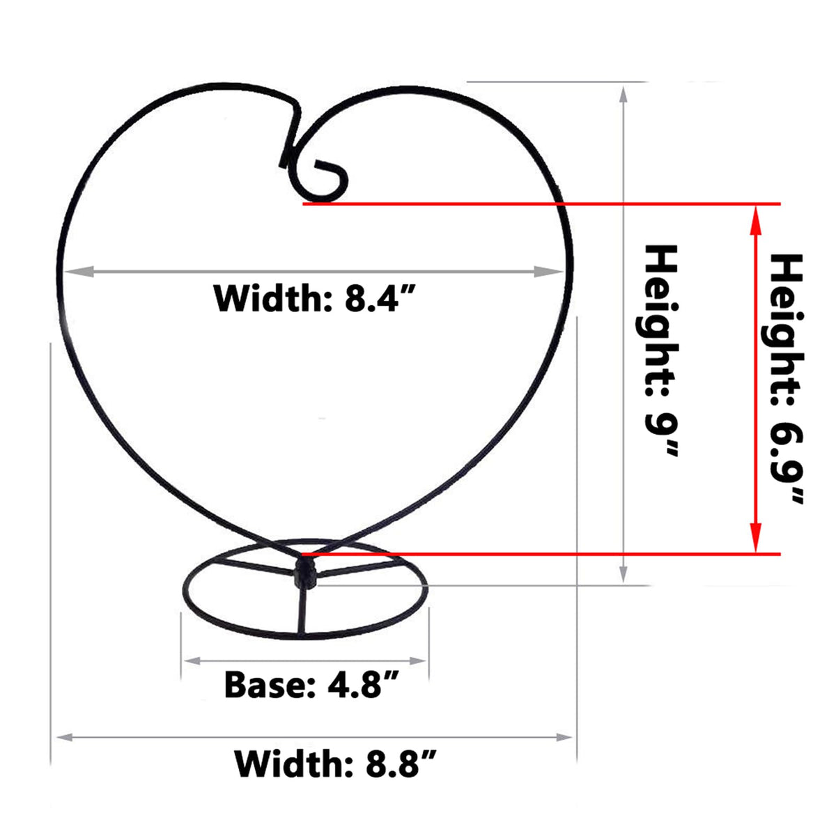 Archi Ornament Display Stand Iron Stand for Hanging Glass (Black 2Pcs Heart)