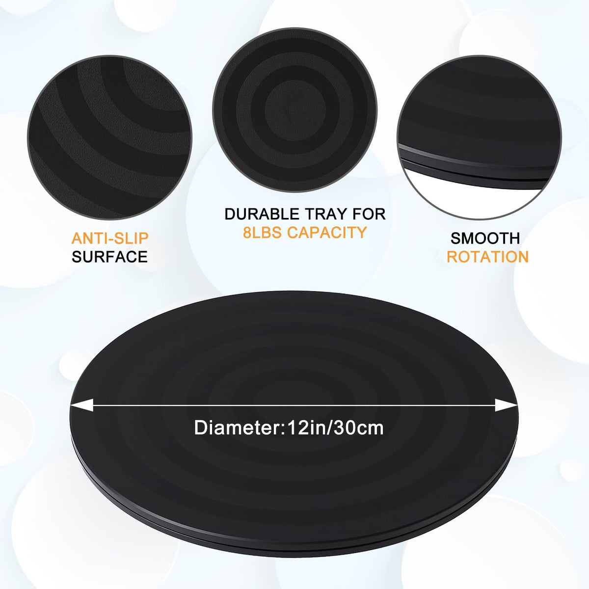 Lazy Susan Turntable Stand 8 Inch - Heavy Duty Non-Skid Swivel Base with Steel Ball Bearings | 360° Rotation for Plants, Monitors, TVs, Models, Crafts (12 INCH-2PC)