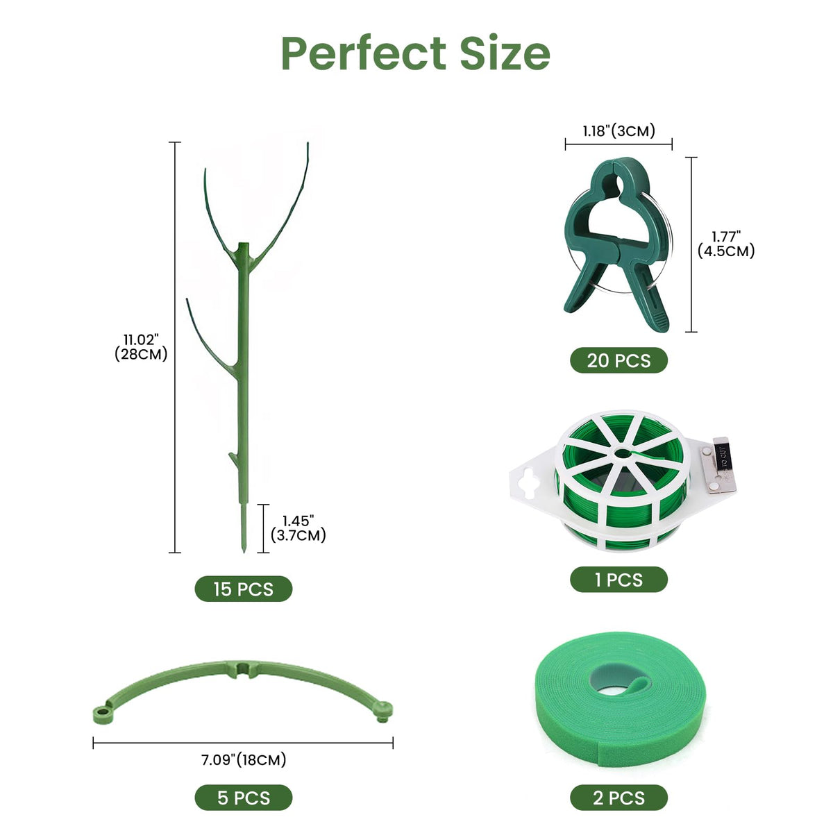 15 Pcs Stackable Plant Support Stakes, 11 Inch Garden Stakes with 2 Velcro Ties, 20 Plant Clips & 65ft Garden Twist Tie Indoor Outdoor Plant Sticks Monstera Accessories for Climbing & Potted Plants