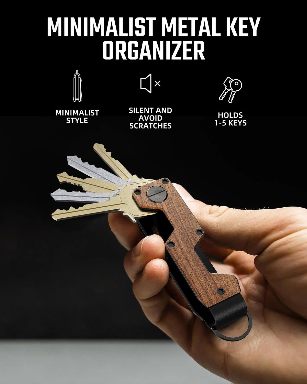 MINBERAND Key Organizer Compact Key Holder Metal Key Chain Minimalist key case key holder for keychain Secures 1-5 Keys