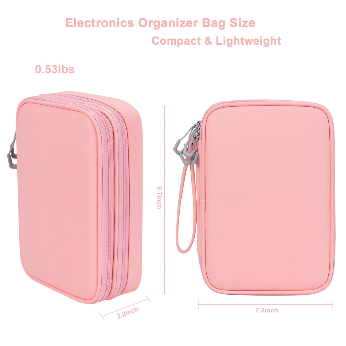 DDgro Electornics Travel Organizer Case for Cable/Cords/Charger/Tech Accessories, Large Pouch Bag for Woman (Pink, PU-Large)