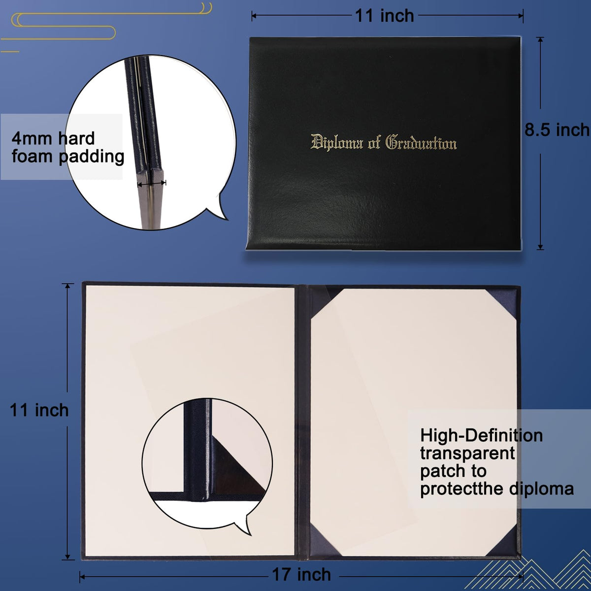 YIIOSS Diploma Holder Diploma Covers 8.5”x11” Imprinted “Diploma of Graduation”for Graduation Certifications Folder,Black,2-Pack
