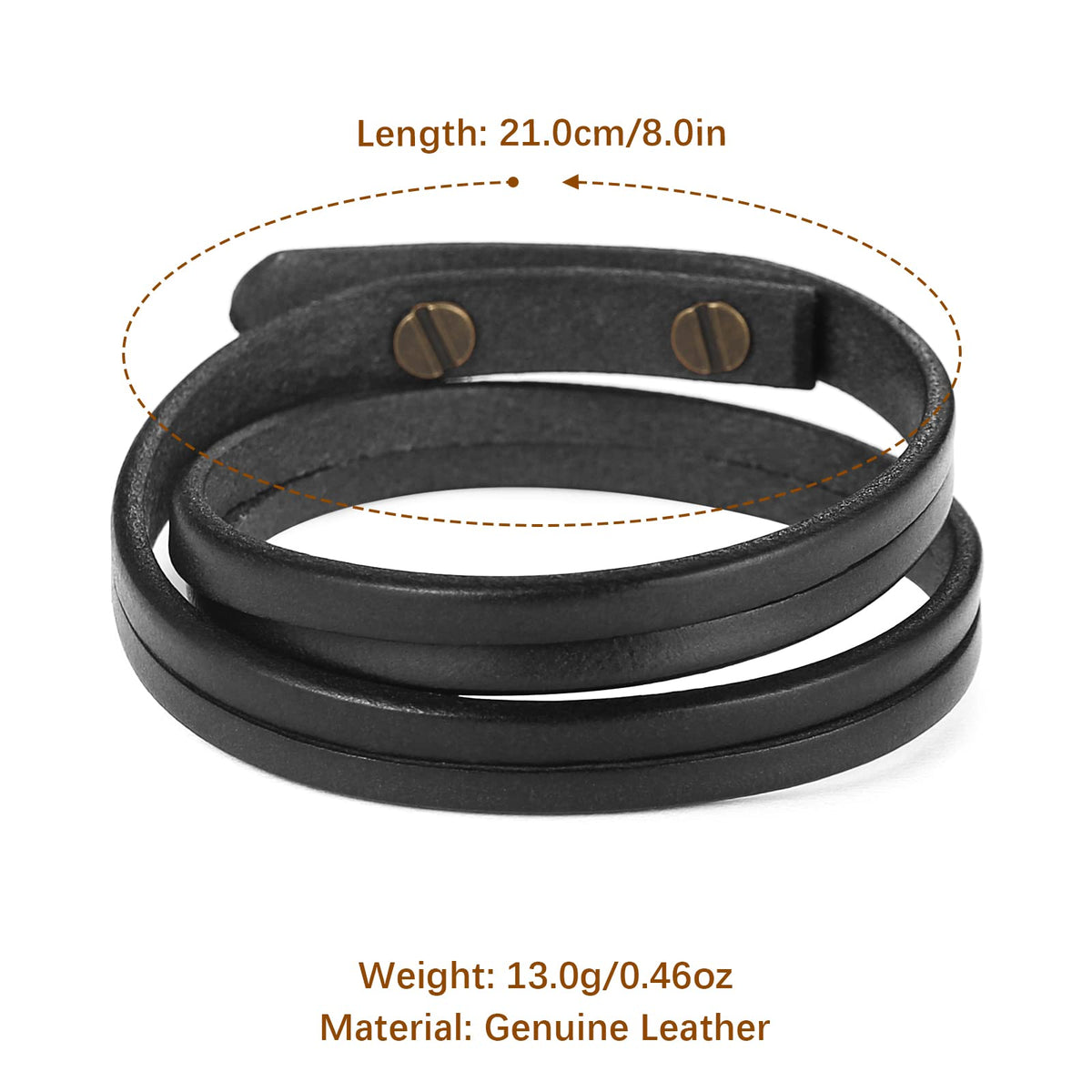 HZMAN 8.0 Inch Mens Handmade Leather Cuff Bracelet Steampunk Style leather wrap Wristband for Women Genuine Leather Bracelet (Black)