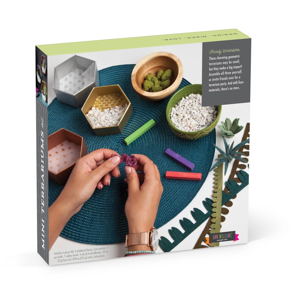 Craft Crush — Mini Plants Terrariums Easy Fun Arts and Craft Kit — Make 3 Charming Faux Terrariums! — For Ages 13 and Up