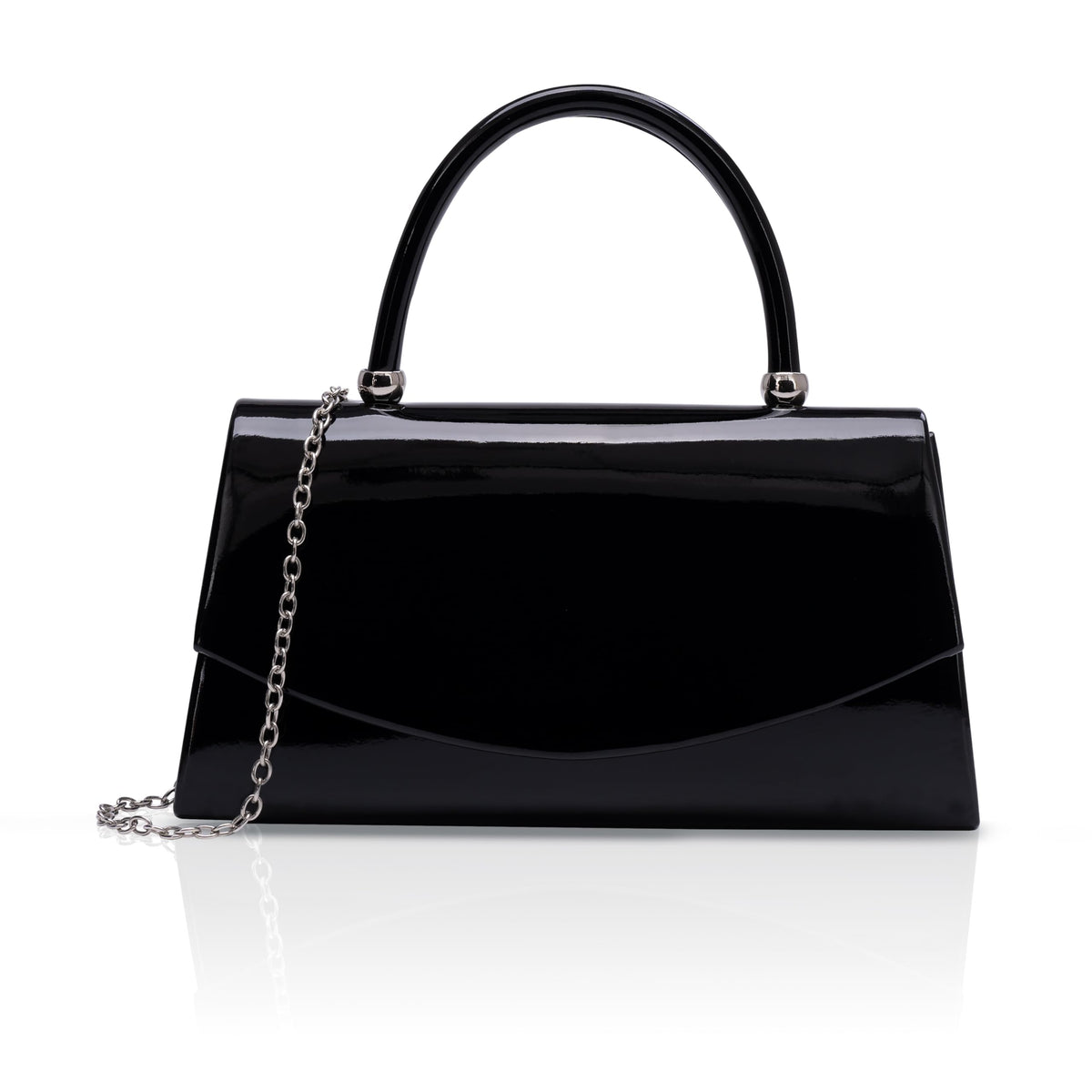 Larcenciel Patent Leather Evening Clutch Handbag, Classic Black Purses for Women w/Chain Strap & Magnetic Closure, Elegant Envelope Top Handle Party Bags for Wedding Formal Events Cocktail Party Prom