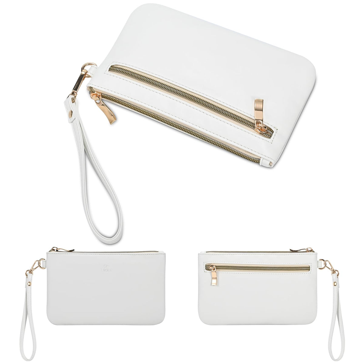 GM LIKKIE Wristlet Purse for Women, Evening Clutch Purse with strap for Party and Prom, Beach Bag for Summer (White PU Leather)