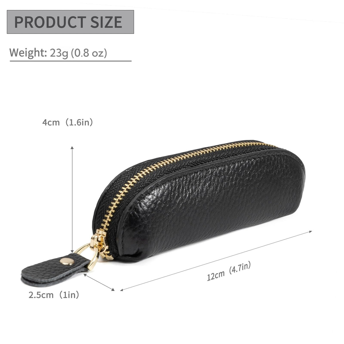 LARENNT Full Grain Leather Coin Pouch - Travel Small Coin Purse with Zipper - Mini Key Pouch Change Purse for Women and Men (Black)