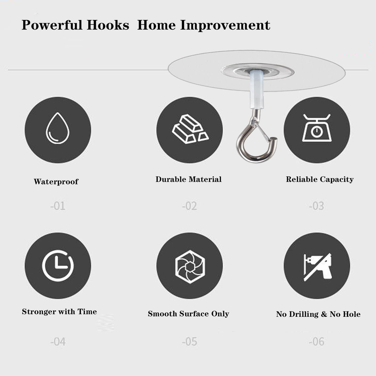 Crhexpva No Hole Adhesive Ceiling Hooks for Hanging Light Plants,Sticky Eye Hooks for Hanging Boby Mobile Curtain,Set of 10 (Round)