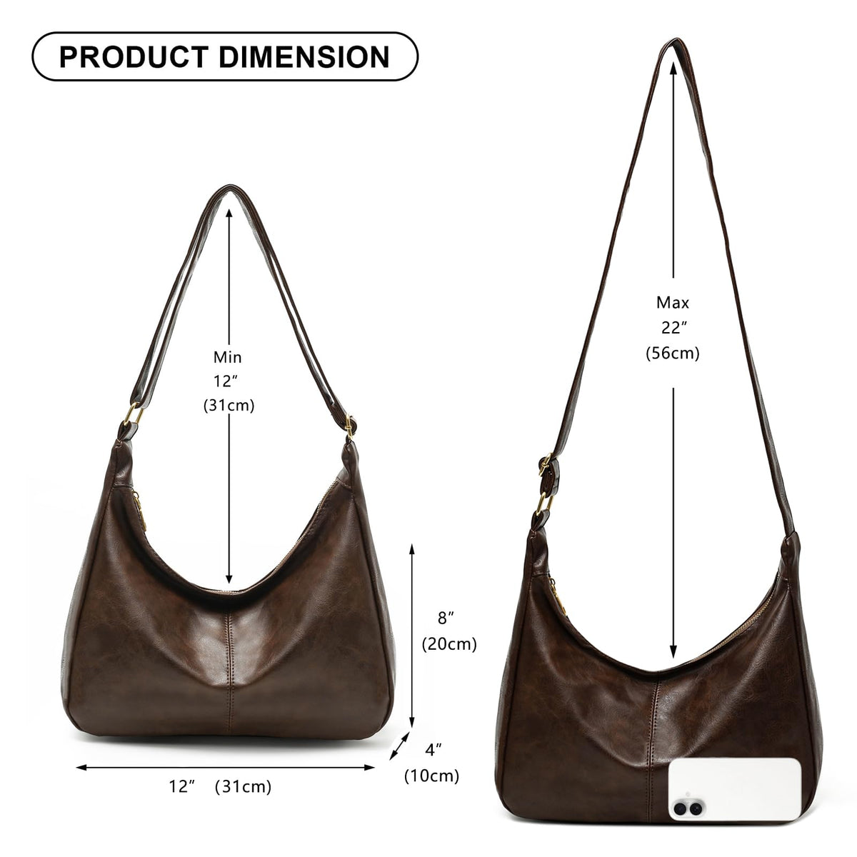 Slouchy Vegan Leather Shoulder Bag for Women,Trendy Soft Crossbody Hobo Bags,Stylish Everyday Tote Purses Handbags (Coffee)