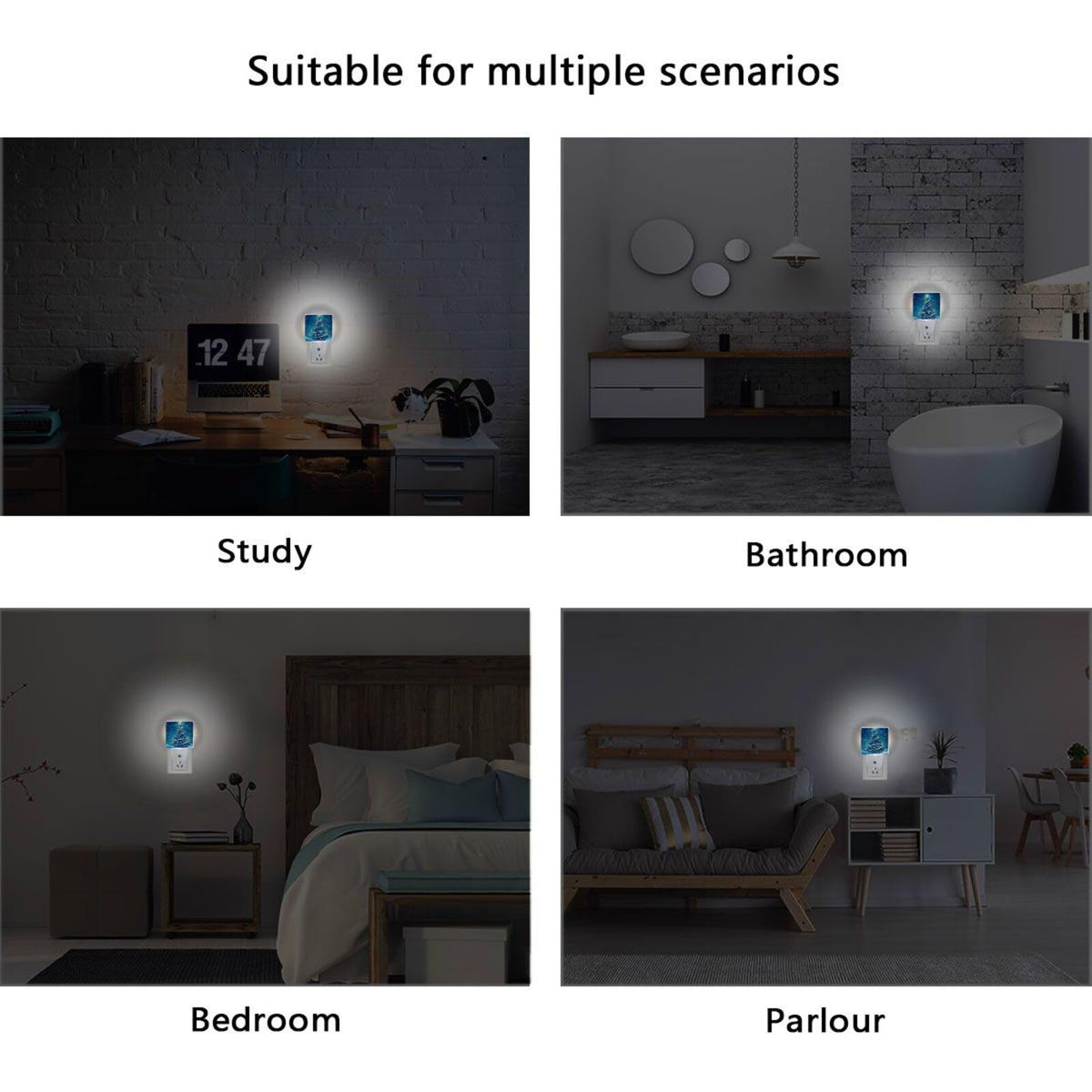 Aslsiy Night Light for Kids Blue Snow Christmas Tree Plug in Wall Lamp LED Dusk to Dawn Sensor Energy Saving Nightlight for Boys Girls Men Women