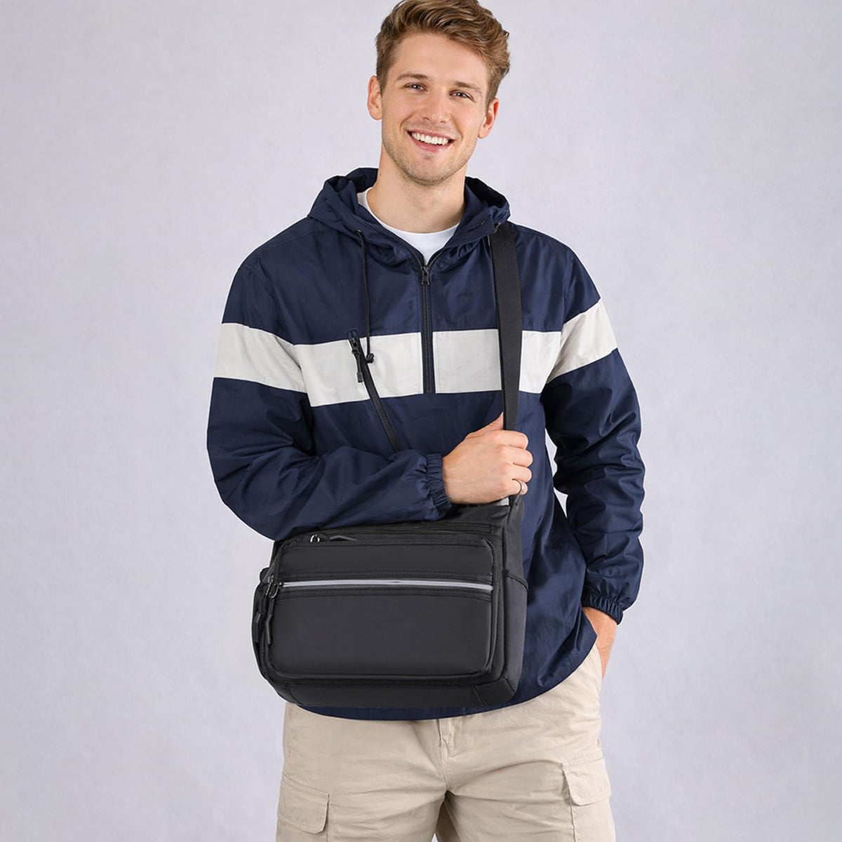 Mudono Messenger Bag for Men Nylon Waterproof Shoulder Bag Large Multi-pocket Crossbody Bag Daily Travel Work Bag Lightweight Satchel