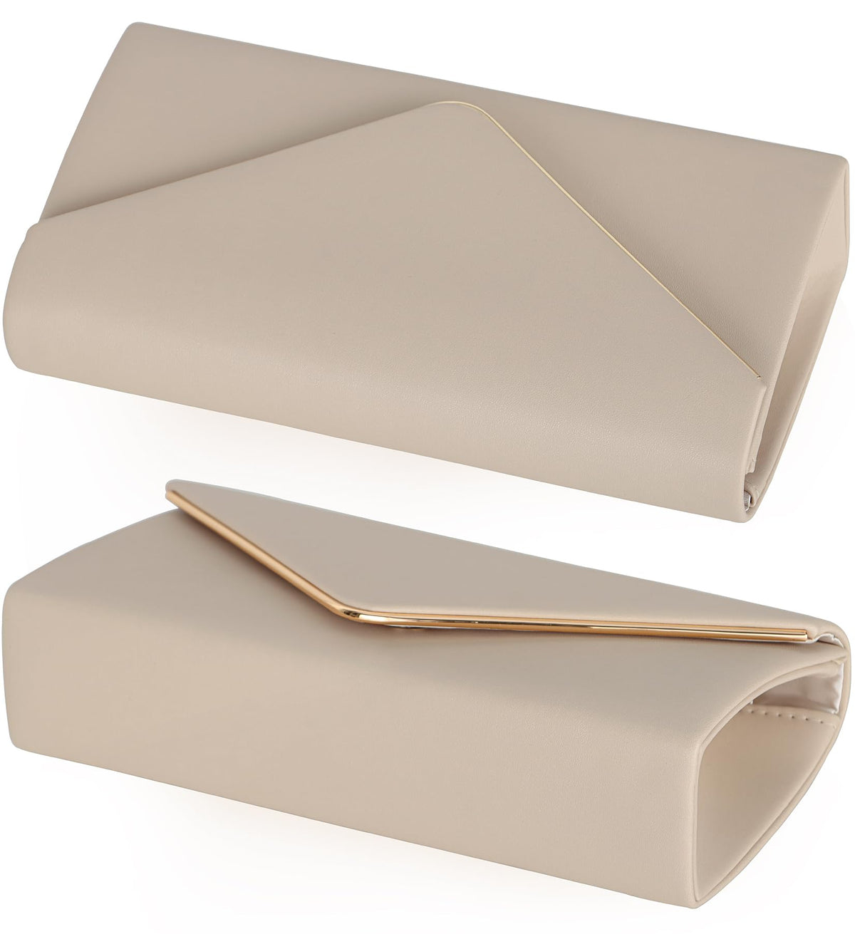 Vegan Leather Envelope Clutch Bag Classic Dressy Purse Foldover Evening Handbag Beige Medium