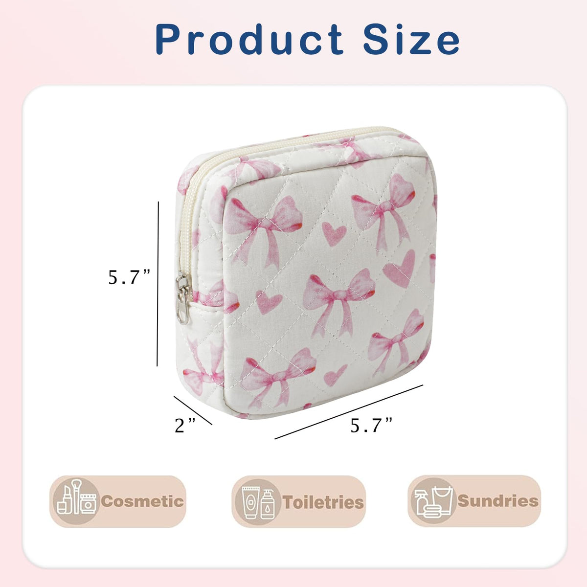RSRSLEII Small Quilted Cosmetic Pouch for Purse, Mini Cotton Makeup Bag with Compartments, Cute Zipper Lipstick Holder for Women (02Heart Bow)