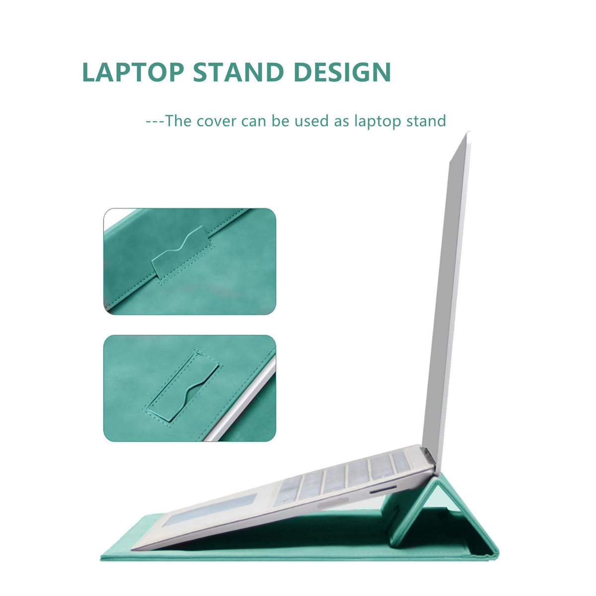 Megoo 14" Slim Laptop Sleeve Case with Stand for Samsung Galaxy Book 13.3", MacBook Air 13.3"/13.6"/Pro 14.2", Microsoft Surface Laptop 13.5", Leather Case for 13" 14" Tablet Chromebook Notebook(Cyan)