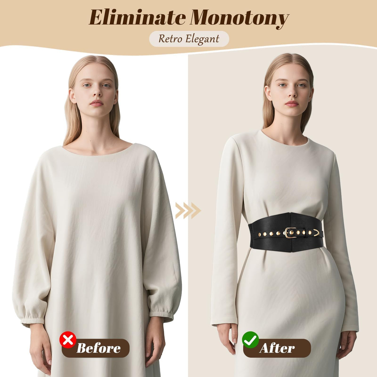 JKEEMI Wide Waist Belt Women Elastic Chunky Stretchy Elegance Belt with Gold Rivets Buckle for Daily Costume