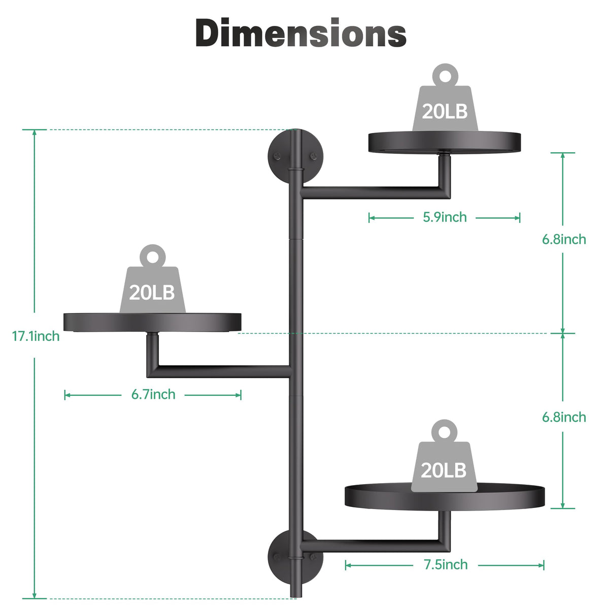 YQSLYSF Window Rotating Plant Stand Shelf Indoor Black Metal Floating Shelves 3-Tier Wall Mount Plant Holders for Living Room Wall Planter Modern Home Decor for Gardening