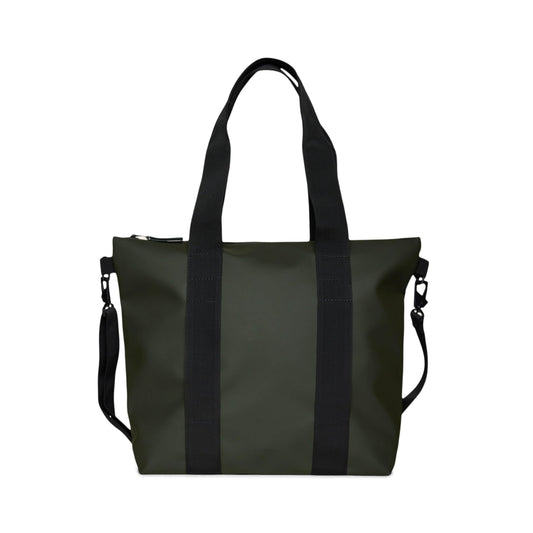RAINS Tote Bag Mini - Green Waterproof Shoulder Bag for Men and Women - Everyday Tote for Work, Travel, Shopping with Coated Zip and Carry Handles - 2 Year Warranty